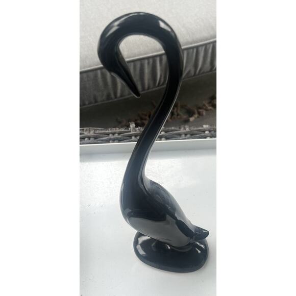 2 VTG MCM Black Ceramic Glass Figures Crane Egret Swan Arnels Style Birds Heron - Picture 4 of 7